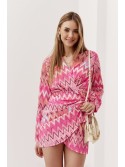 Patterned dress with ties on the side, pink 8388 - Online store - Boutique